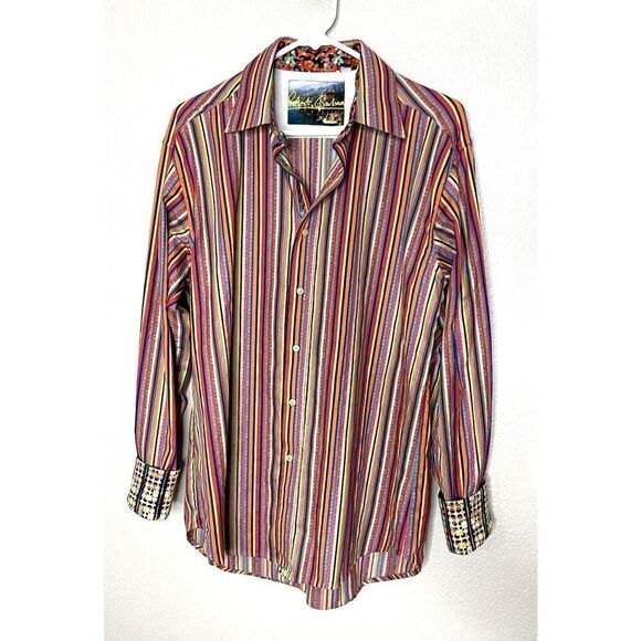 Robert Graham Sz L Button Down Shirt Classic Fit Multi Color Contrast Flip Cuff - Picture 1 of 12